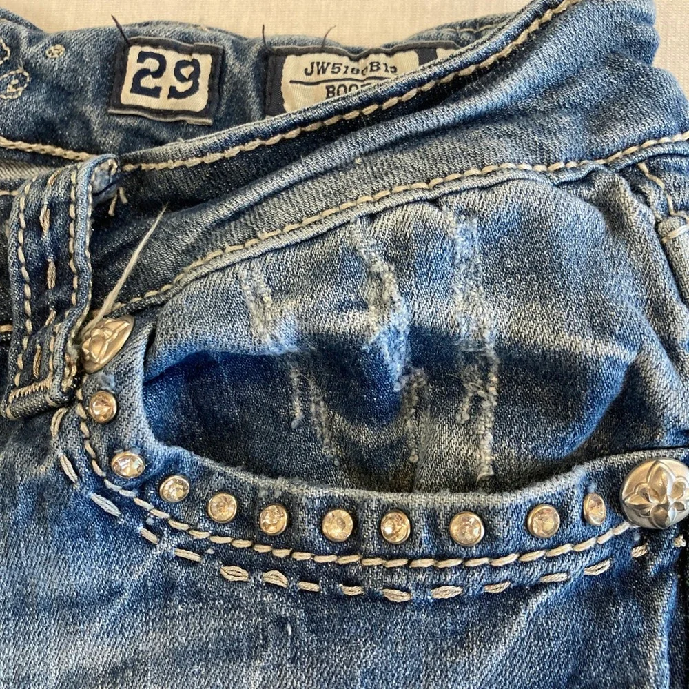 Miss Me Bootcut Jeans 29 (28x31.5) Medium Wash Embellished Distressed JW5180B12
